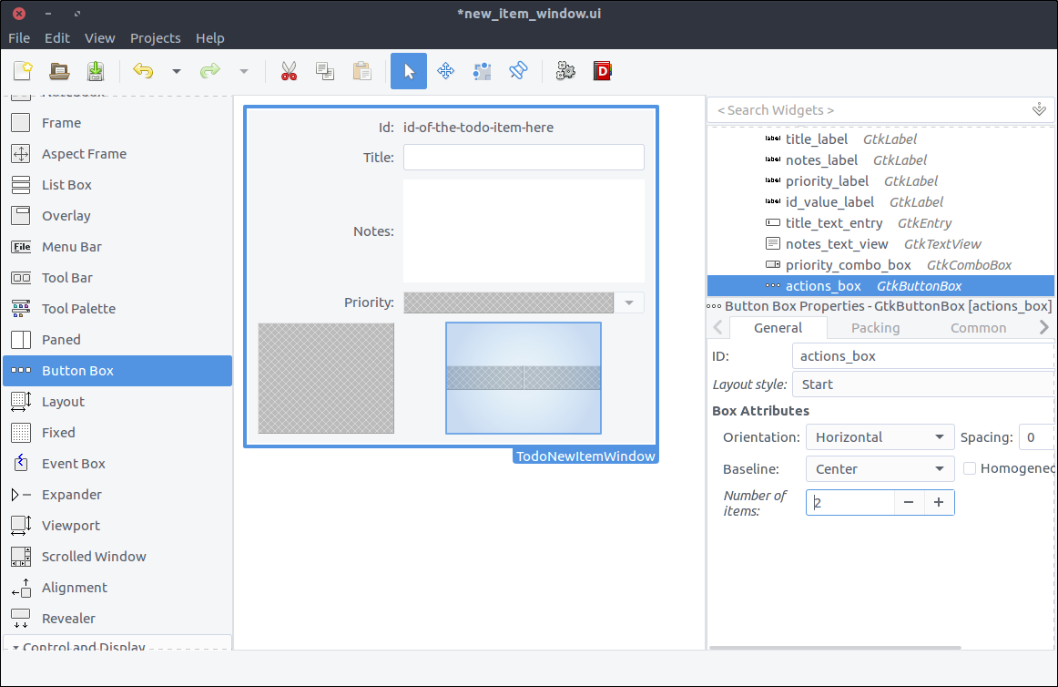 GTK+ Todo new item with grid and labels